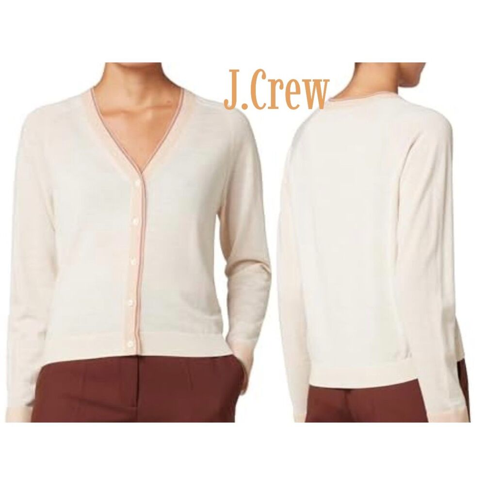J.Crew Contrast V-neck Ivory 100% Cotton Cardigan M